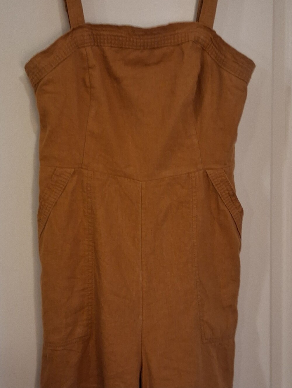 Women's Old Navy Rust Overall Shorts Romper Size Medium Linen & Rayon